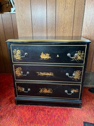 Three-drawer Chinoiserie Black Lacquer Dresser