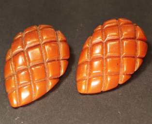 Hand Carved Bakelite Vintage Dress Clips Converted To Earrings