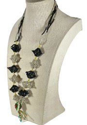 Antique Micro Glass Beaded Necklace In Black And White