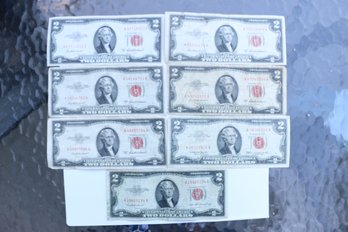 1953 Red Seal $2 Note Lot Of 7