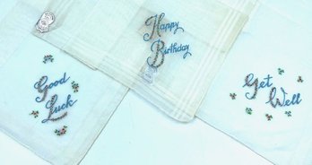 New Old Stock - 3 Vintage Embroidered Special Occasion Hankies By Desco