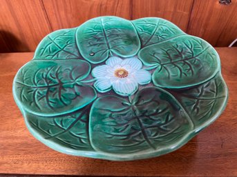 Antique Footed Adams And Bromley Majolica Water Lily Plate