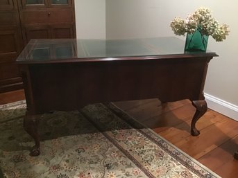 Leather Top Executive Desk With Glass Top