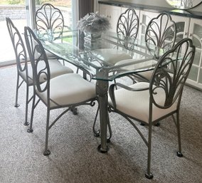 Beautiful Beveled Glass Top Table With Iron Base & Matching Chairs