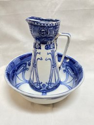 Royal Doulton, 'Aubry' Pitcher And Bowl Blue And White