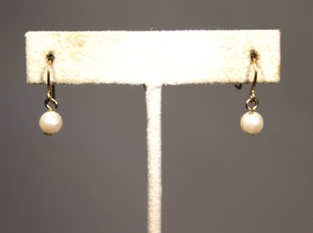 Gold Over Sterling Silver Genuine Cultured Pearl Pierced Earrings