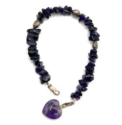 Beautiful Sterling Silver Amethyst Nuggets And Heart Pendant Bracelet