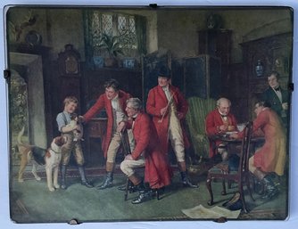 Antique Red Coat Gathering Picture,  Antique Glass Framing.