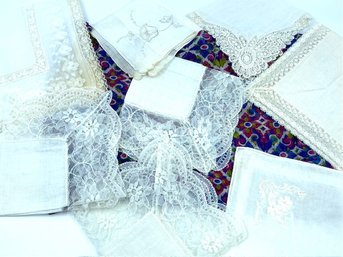 Collection Of Vintage Embroidered & Detailed Lace Trim Hankies - 8 Pieces