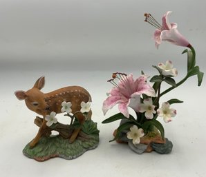 Beautiful Lenox Porcelain White Tailed Deer & Lily