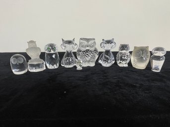 9 Piece Glass Owl Figurine Collection