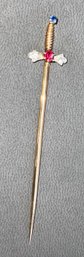 Beautiful Antique Gold Diamond Ruby And Sapphire Dagger Stickpin