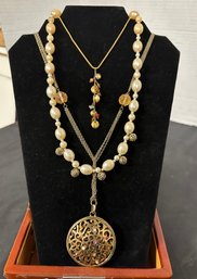 Beautiful Collection Lot Of Jewelry - Long Pendant Necklace, Bedded Necklace & Small Chain Necklace. SuzS/A4