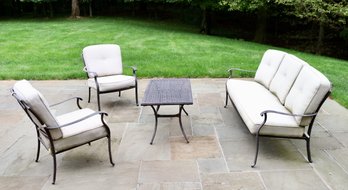 Agio Outdoor Patio Furniture With Scroll Crest Design And Tailored Cushions