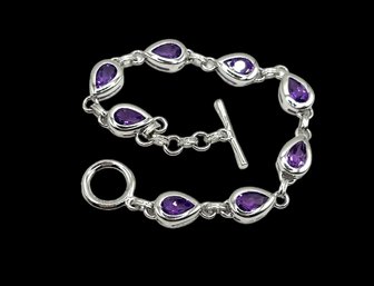 Beautiful Indian Sterling Silver And Amethyst Bracelet