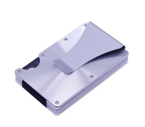 Silver With Silver Clip Aluminum Minimalist Wallet With RFID Blocking