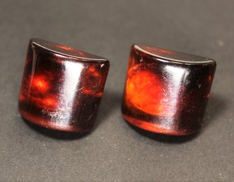 Pair Vintage Root Beer Bakelite Plastic Screw Back Clip Earrings