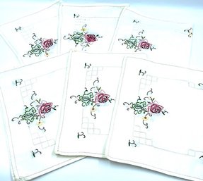 Set Of 6 Vintage Embroidered Floral Placemats