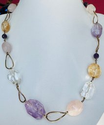 STUNNING GOLD OVER STERLING SILVER MULTI GEMSTONE QUARTZ, AMETHYST CITRINE NECKLACE SIGNED J&T