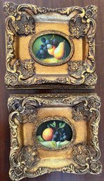 Pair Of Contemporary Fruit Paintings W/ornate Gold Frames