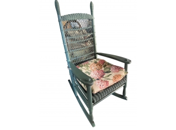 Spool Turned Sea Green Wicker Rocking Chair
