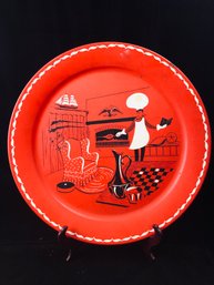 MCM Barbecue Cookout Red Metal Tray Vintage 1950S Marcelline Stoyke BBQ