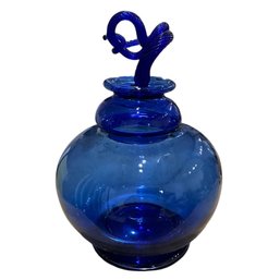 Incredible Cobalt Blue Studio Glass Large 19in Vessel With Decorative Lid By Jason Robert Bauer