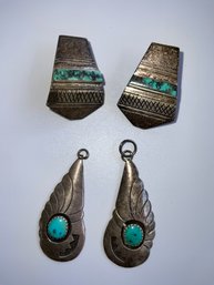 Vintage Signed Sterling And Turquoise Earring Lot