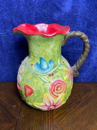 Hand Painted Ceramic 'Field Of Flowers' Pitcher