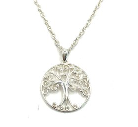 Beautiful Italian Sterling Silver Twisted Chain With Tree Pendant Necklace