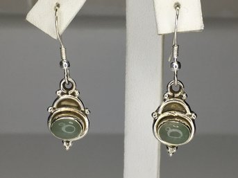 Lovely 925 / Sterling Silver Earrings With Moonstone - Very Unusual - Brand New Never Worn - Very Nice !