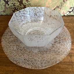 Frosted & Etched Serving Bowl W/ Underplates
