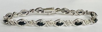 SIGNED FAS STERLING SILVER BLUE SAPPHIRE DIAMOND ACCENT BRACELET