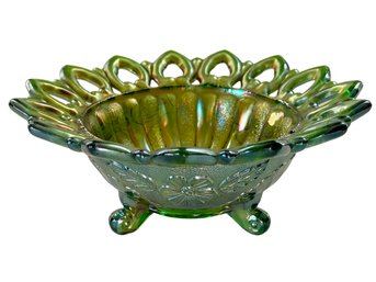 Signed Northwood Green Carnival Glass Candy Dish/Nut Bowl