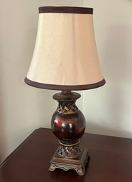 Petite Table Lamp Wooden Base & Silk Shade Chinoiserie Themed 17'H