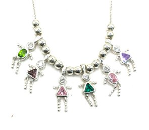 Beautiful Italian Sterling Silver 6 Multi Color Children Pendant Necklace