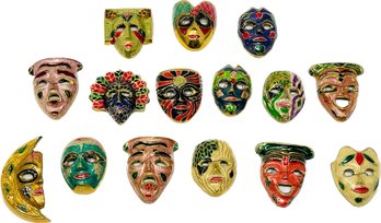 Collection Of 15 Brass And Enamel Miniature Masks