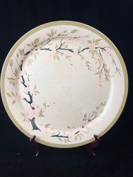 MCM Platter Round White Metal Tray W Pink Dogwood Flowers Gold Rim BBQ