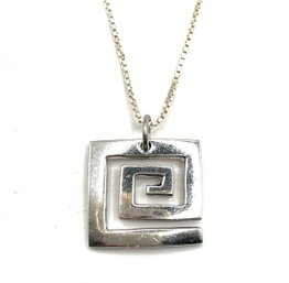 Vintage Italian Sterling Silver Chain With Mexican Sterling Silver Square Pendant