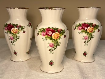 Three Vintage Royal Albert Old Country Rose Vases