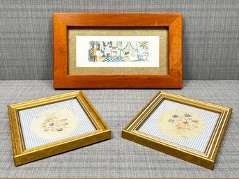 A Group Of Country Artwork - Pressed Flowers And A Bath Themed Lithograph