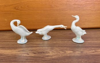 Set Of Lladro Porcelain Geese Figurines