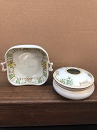 Vintage Victorian Hair Receiver Jar & Trinket Dish - 2 Different Patterns - Both Hand Painted Nippon