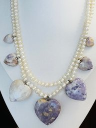 DESIGNER DTR (JAY KING) PEARL AND STONE HEARTS DOUBLE STRAND NECKLACE