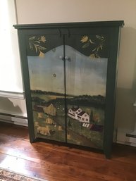 Hand Painted New England Scene Cabinet