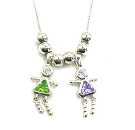 Beautiful Sterling Silver 2 Multi Color Children Pendant Necklace