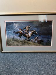NATIVE AMERICANS ON HORSE WITH LIGHTENING PRINT