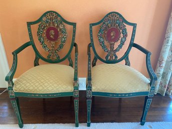 Pair Of Painted French Louis Arm Chairs