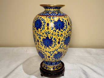 Yellow & Blue Floral Cloisonne Vessel