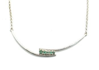 Vintage Sterling Silver Half Moon Shaped Blue Green Stones Necklace